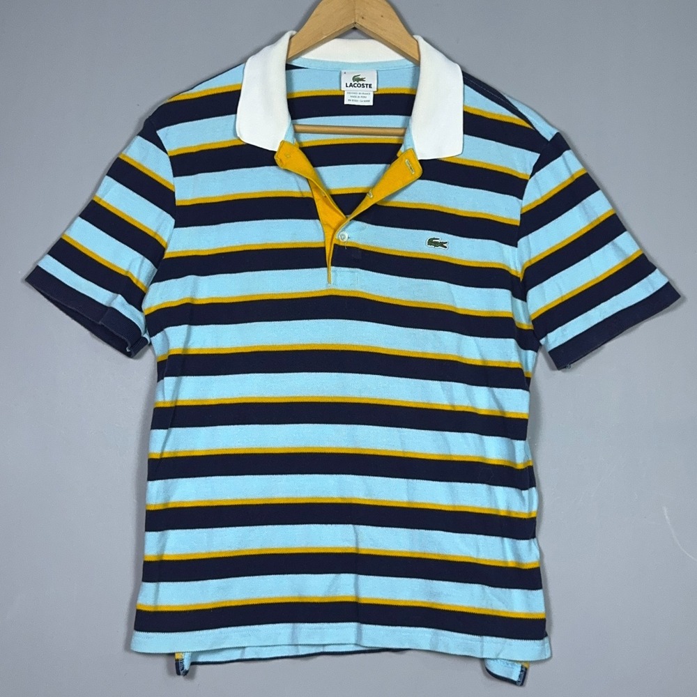 Lacoste  Classic Pique Striped Polo Shirt Mens Size 4 (Medium) Cotton Blue 5191L